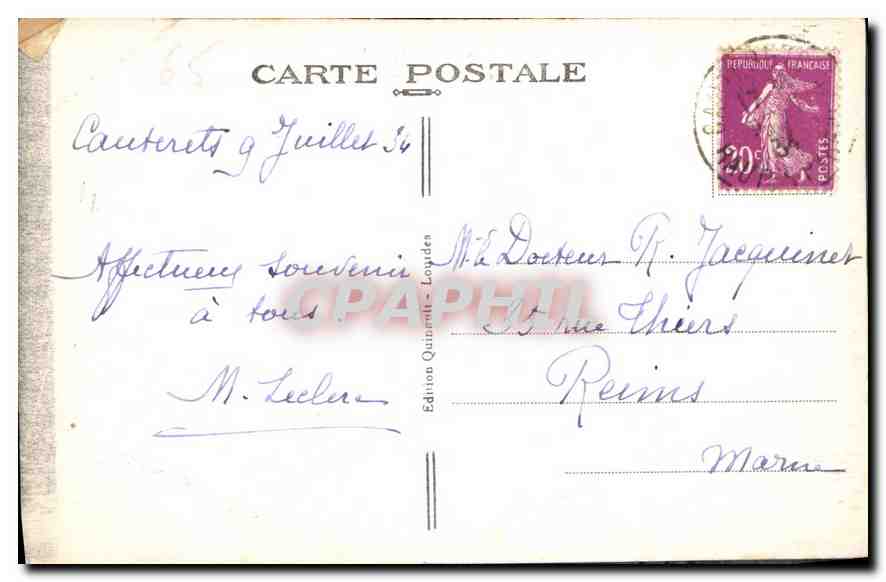 CPA Cauterets Le Gave et le Peguere  — Rückseite