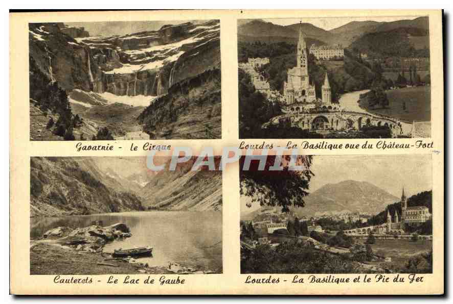 CPA Gavarnie Le Ciqrue Lourdes La Basilique vue du Chateau Fort Cauterets Le Lac de Gaube Lourdes La