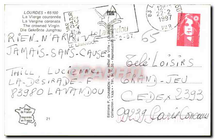 CPA Lourdes La Vierge Couronne  — Verso