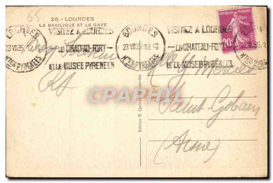CPA Lourdes La Basilique et le Gave  — Verso