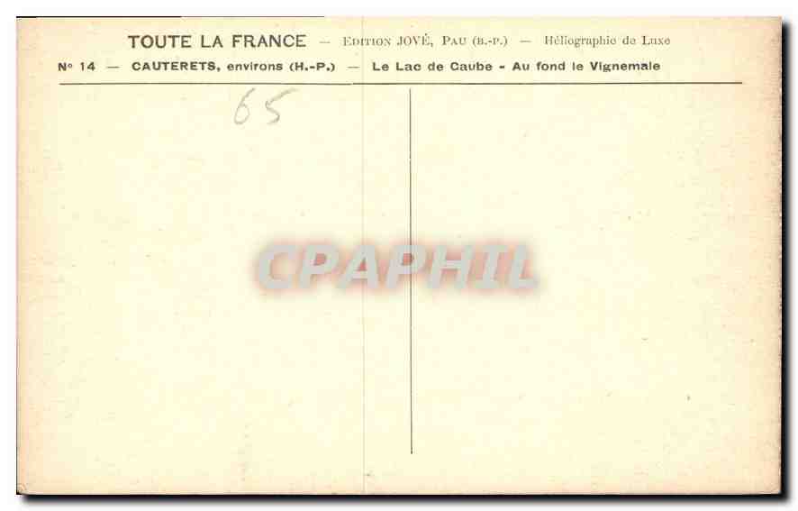Lac de Caube — Vignemale — Édition JOVÉ, Pau (B.P.) — Verso