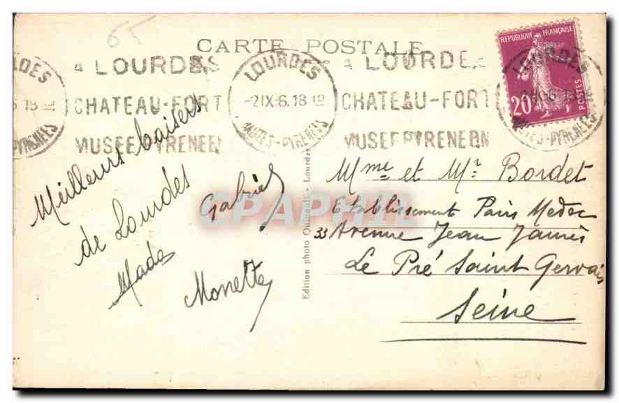 CPA Lourdes La Basilique et le Gave  — Verso