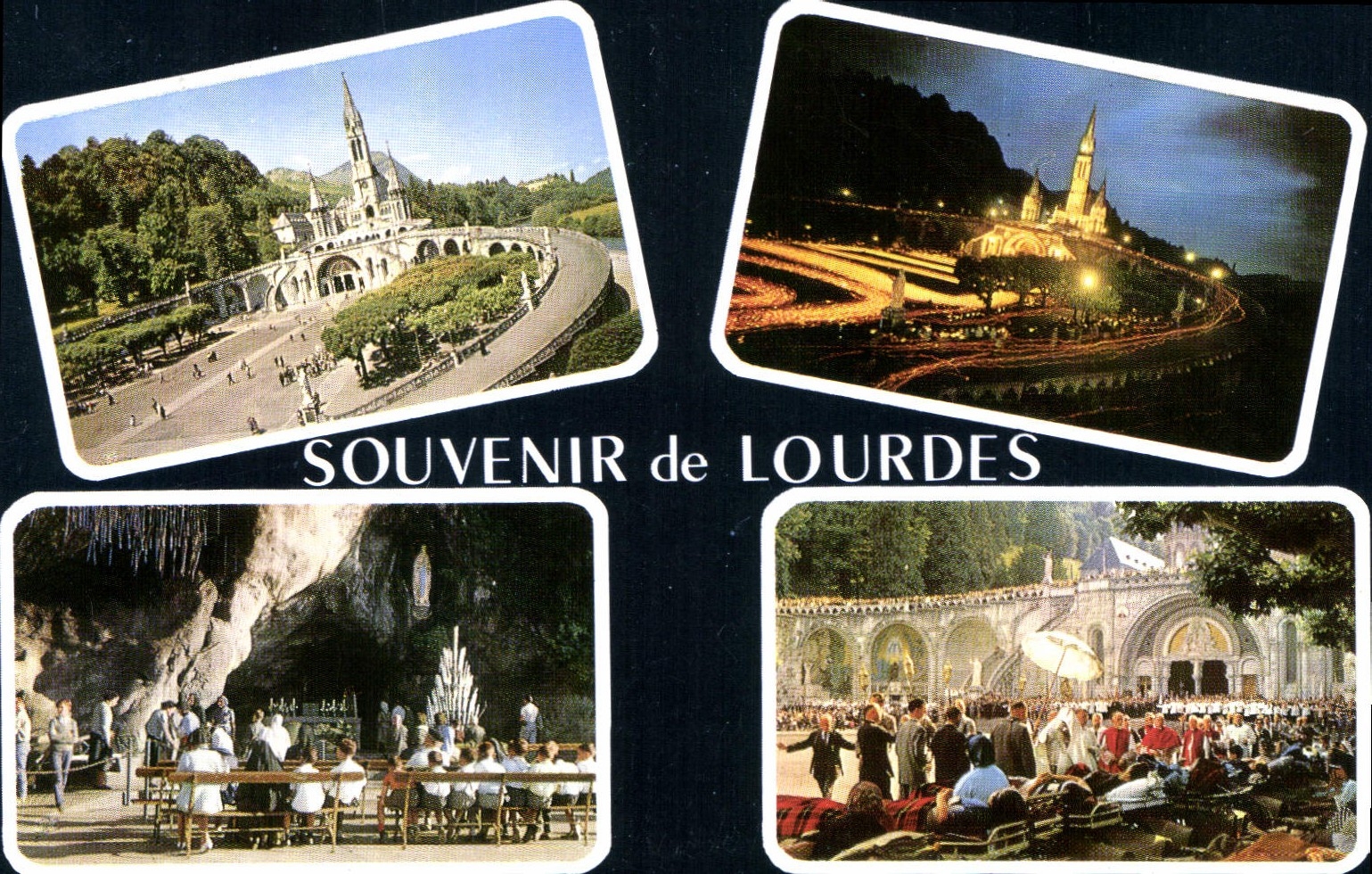 CPA Lourdes Hautes Pyrenees La Basilique illuminee et Procession aux flambeaux la grotte Benediction