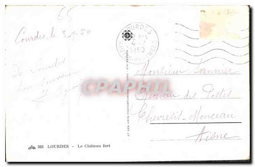 CPA Lourdes Le Chateau Fort  — Verso