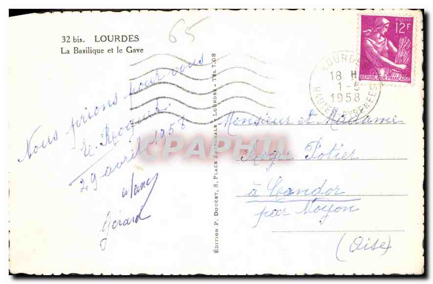 CPA Lourdes La Basilique et le Gave  — Verso