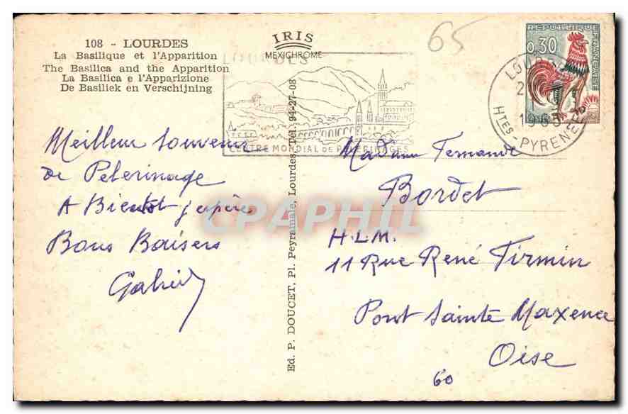 CPA Lourdes La Basilique et l'Apparition  — Verso