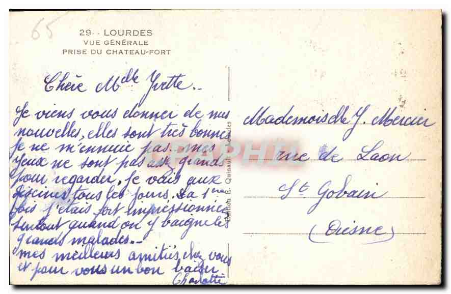 CPA Lourdes vue generale prise du Chateau Fort  — Verso