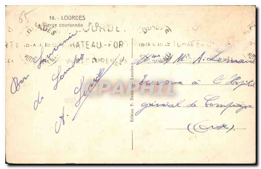 CPA Lourdes La Vierge couronnee  — Verso