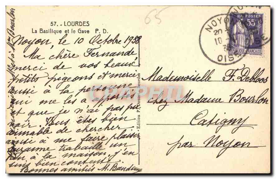 CPA Lourdes La Basilique et le Gave  — Verso