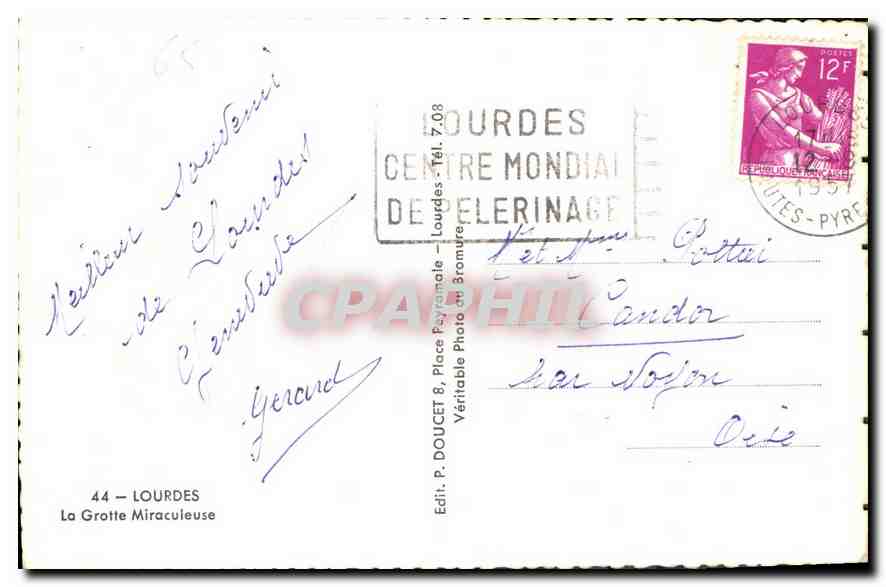 CPA Lourdes La Grotte Miraculeuse  — Verso