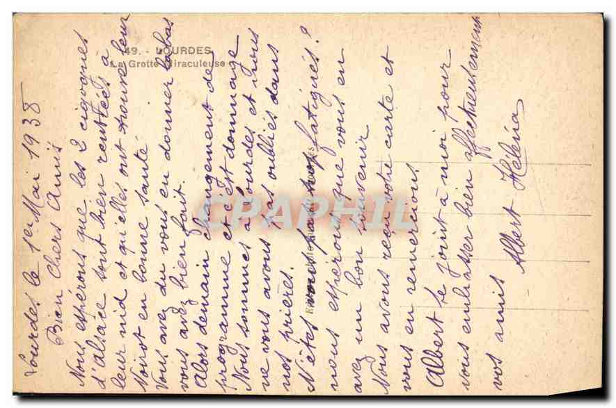 CPA Lourdes La Grotte Miraculeuse  — Verso