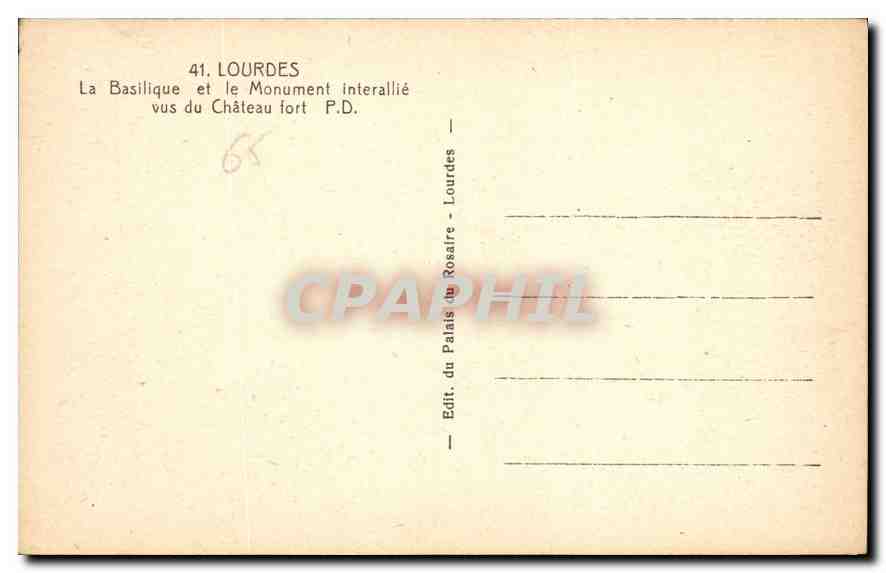 CPA Lourdes La Basilique et le Monument interallie vus du Chateau Fort  — Verso