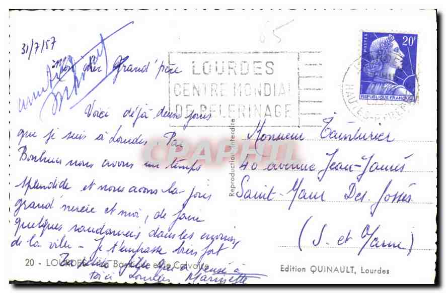 CPA Lourdes La Basilique et le Calvaire  — Verso