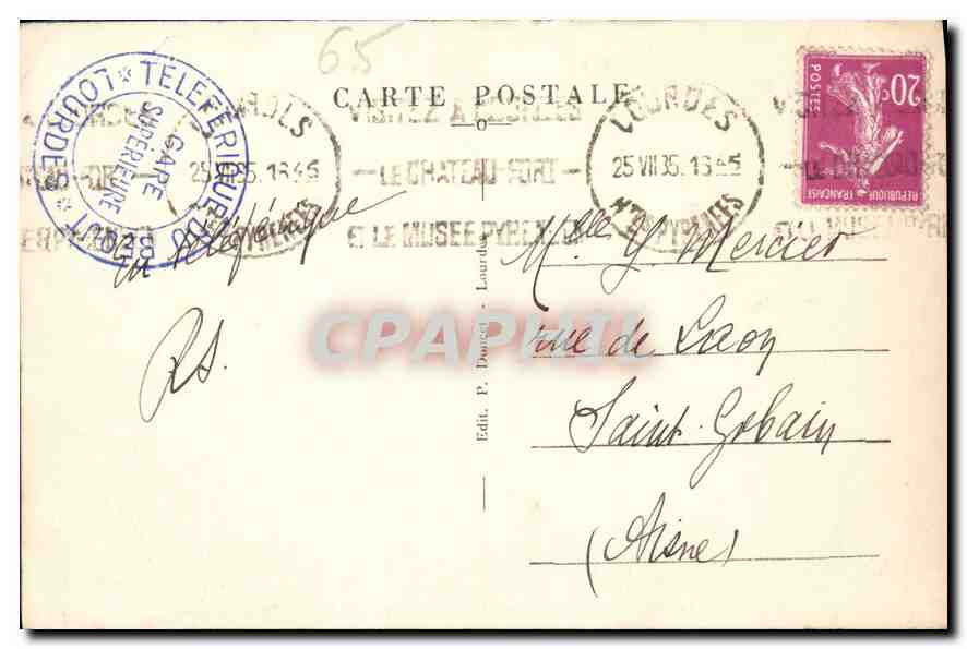 CPA Lourdes Teleferique du Beout  — Verso