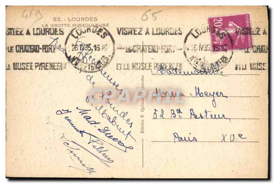 CPA Lourdes La Grotte Miraculeuse  — Verso