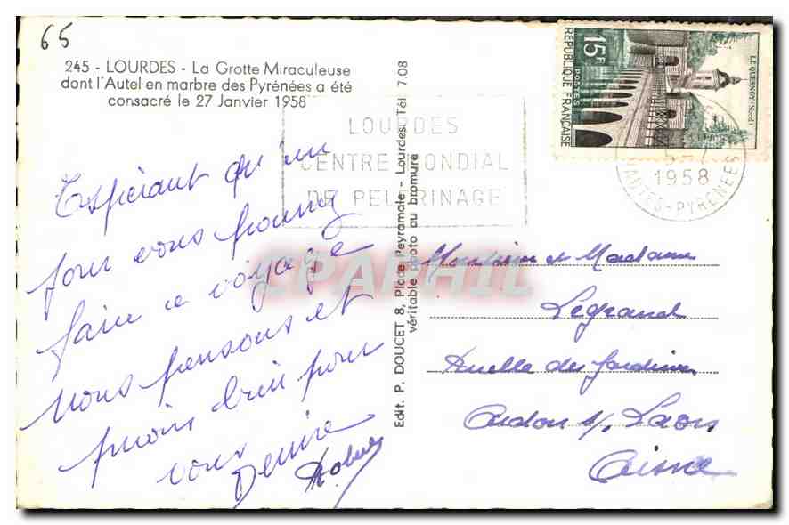 CPA Lourdes La Grotte Miraculeuse dont l'Autel en marbre des Pyrenees a ete consacre le 27 Janvier 1 — Verso