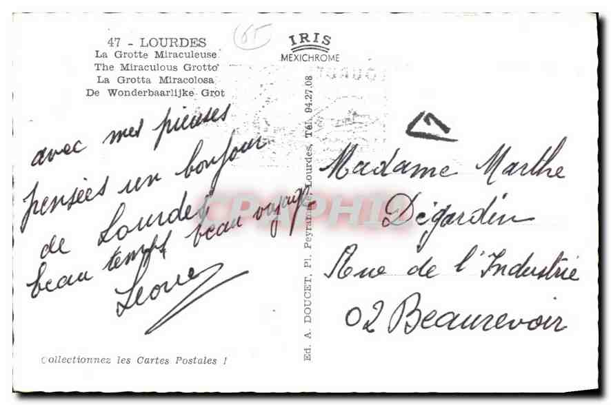 CPA Lourdes La Grotte Miraculeuse  — Verso