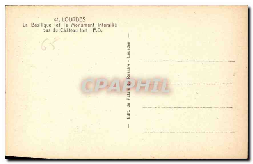 CPA Lourdes La Basilique et le Monument interallie vus du Chateau fort  — Rückseite