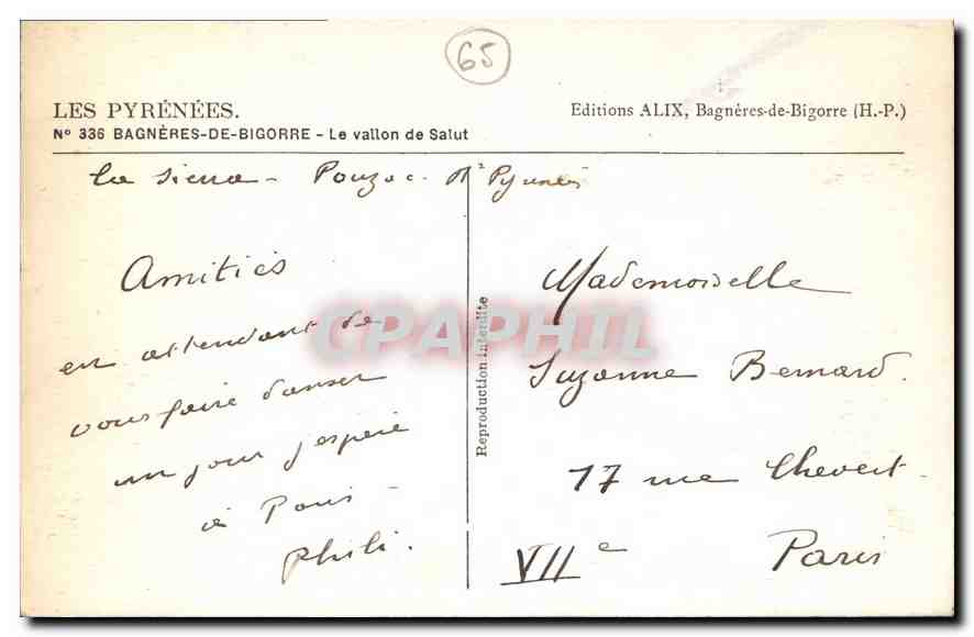 CPA Les Pyrenees Bagneres de Bigorre le vallon de Salut  — Verso