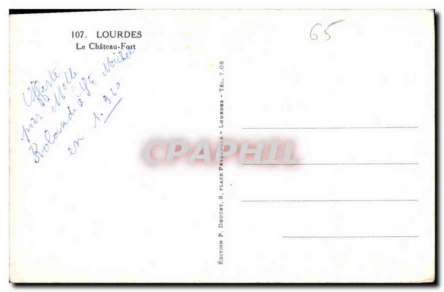 CPA Lourdes Le Chateau Fort  — Verso