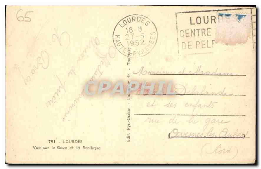 CPA Lourdes Vue sur le Gave et la Basilique  — Verso
