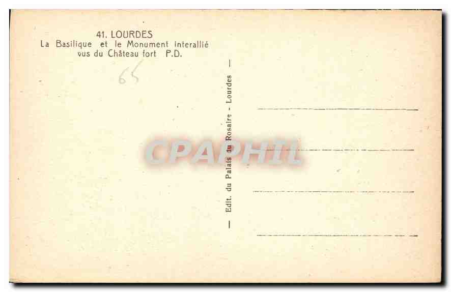 CPA Lourdes La Basilique et le Monument interallie vus du Chateau fort  — Verso