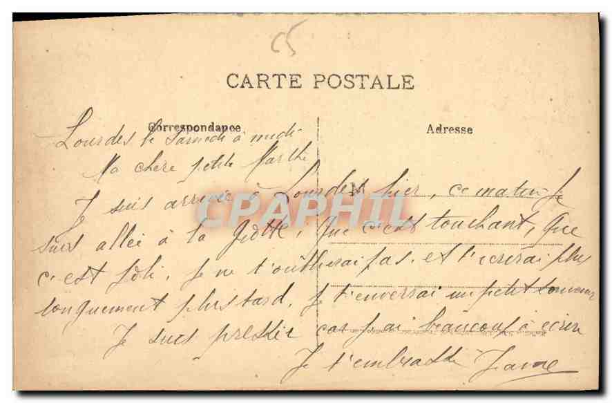 CPA Lourdes La Grotte  — Verso
