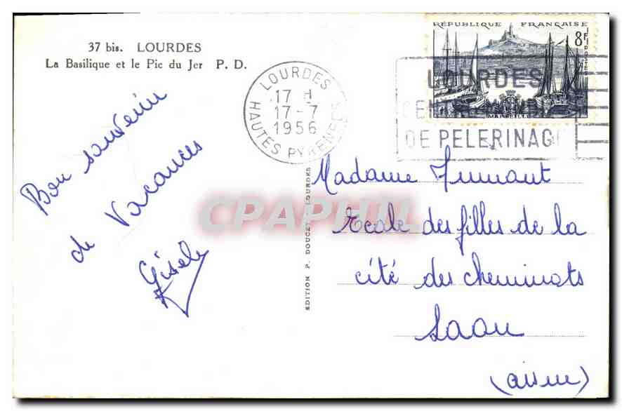 CPA Lourdes La Basilique et le Pic du Jer  — Verso
