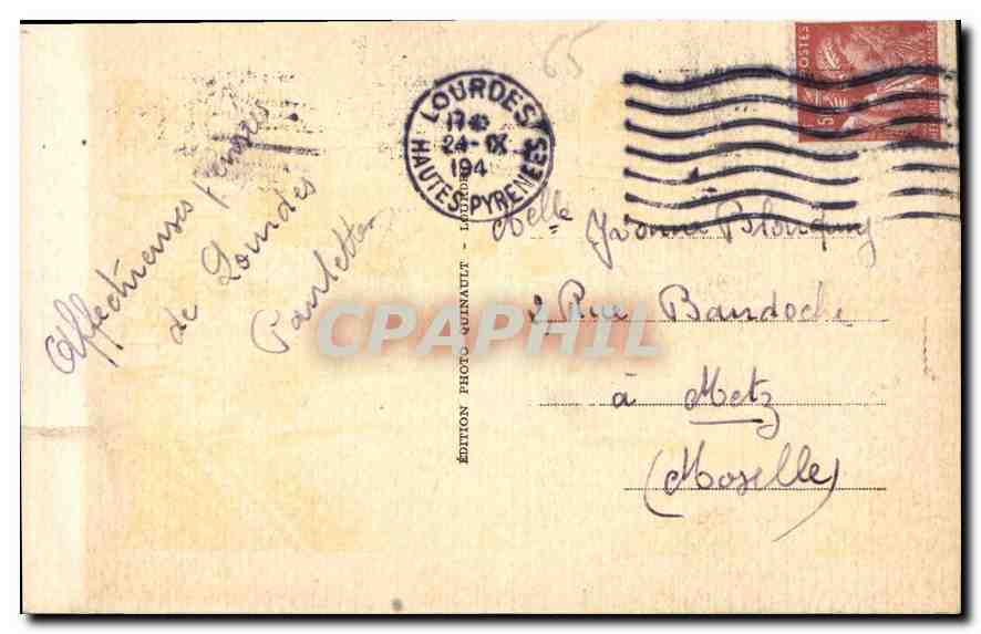 CPA Lourdes Le Chateau Fort et le Gave  — Verso