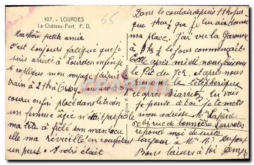 CPA Lourdes Le Chateau Fort  — Verso
