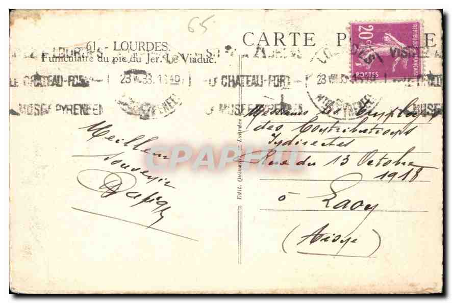 CPA Lourdes Funiculaire du pic du Jer le Viaduc  — Verso