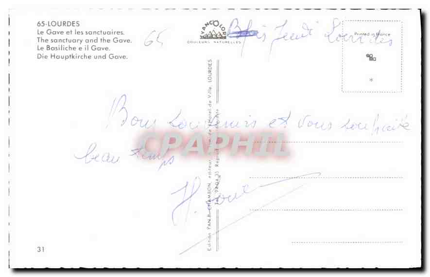 CPA Lourdes Le Gave et les Sanctuaires  — Verso