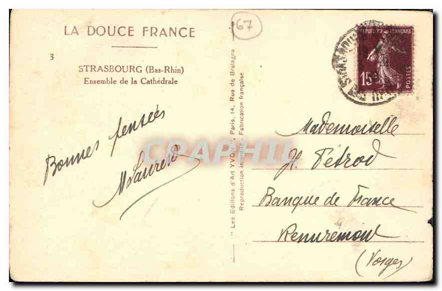 CPA La Douce France Strasbourg Bas Rhin Ensemble de la Cathedrale  — Back