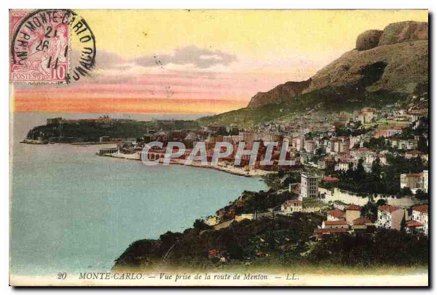 CPA Monte Carlo Vue prise de la route de Menton 