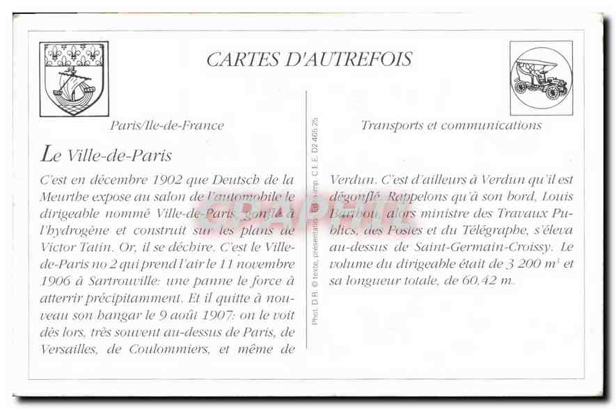 REPRO Sports Aerostation Le Dirigeable Ville de Paris rentrant dans son Garage Aviation Zeppelin Dir — Verso