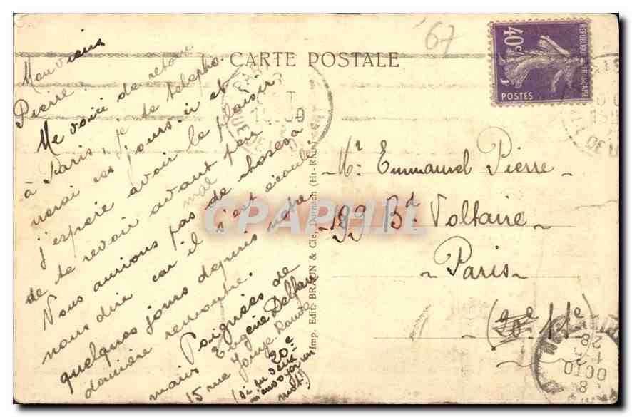 CPA Strasbourg Le Pont des Vosges et l'Eglise Saint Paul  — Rückseite