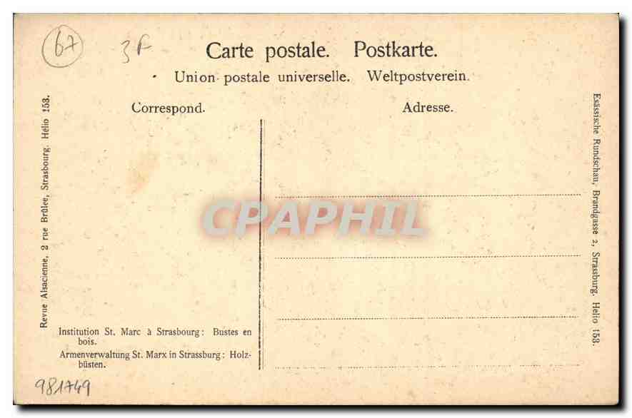 CPA Institution St Marc a Strasbourg Bustes en bois  — Back