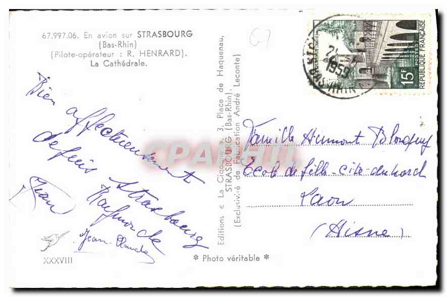 CPA En avion sur Strasbourg Bas Rhin La Catehdrale  — Back