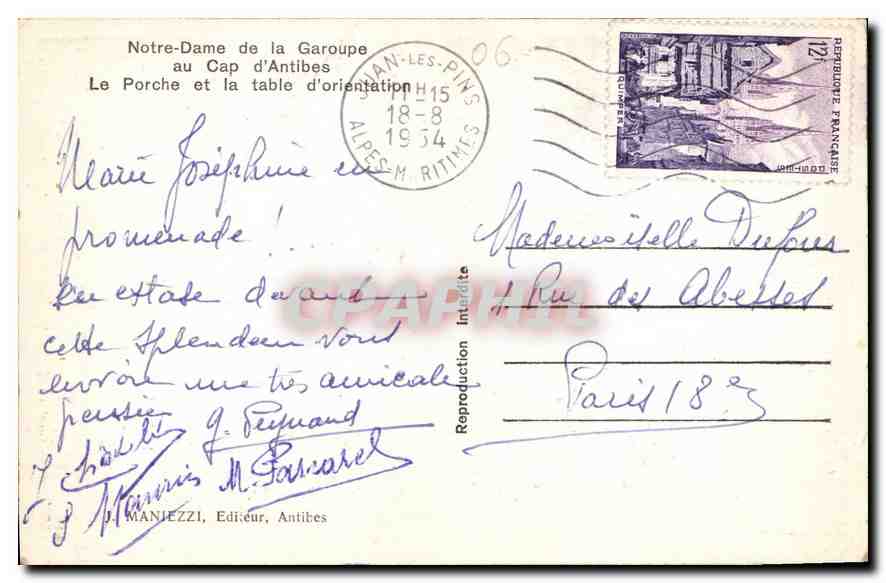 CPA Notre Dame de la Garoupe au Cap d'Antibes Le Porche et la table d'orientation  — Rückseite