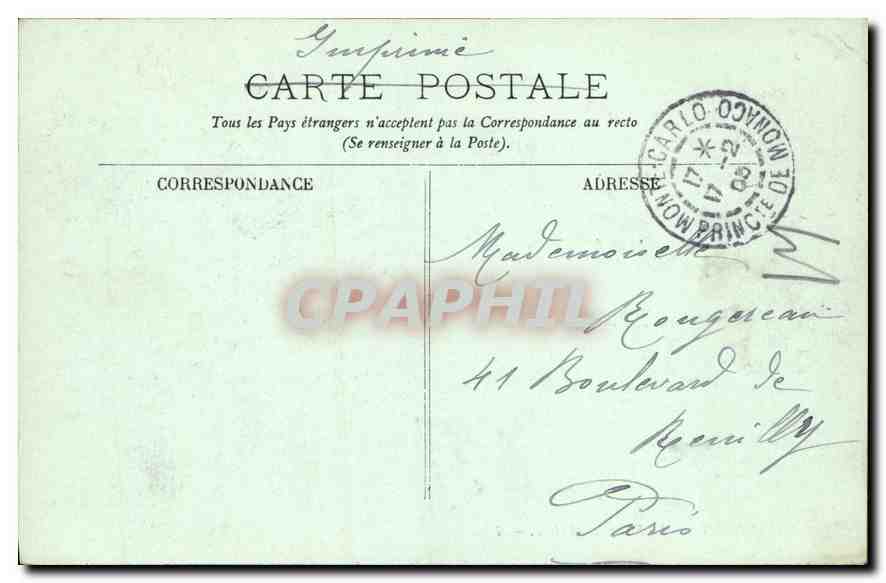 CPA Monaco Le Palais du Prince  — Verso