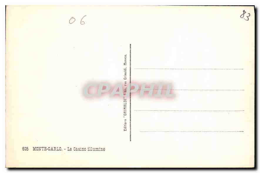 Monte-Carlo — Le Casino illuminé — Éditeurs 'GRIMALDI', Monaco — Verso