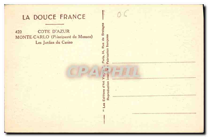Les Jardins du Casino — Monte-Carlo (Principauté de Monaco) — Éditions d'Art Yvon — Back