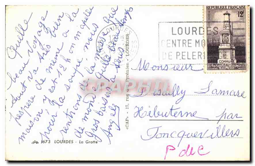 CPA Lourdes la Grotte  — Verso
