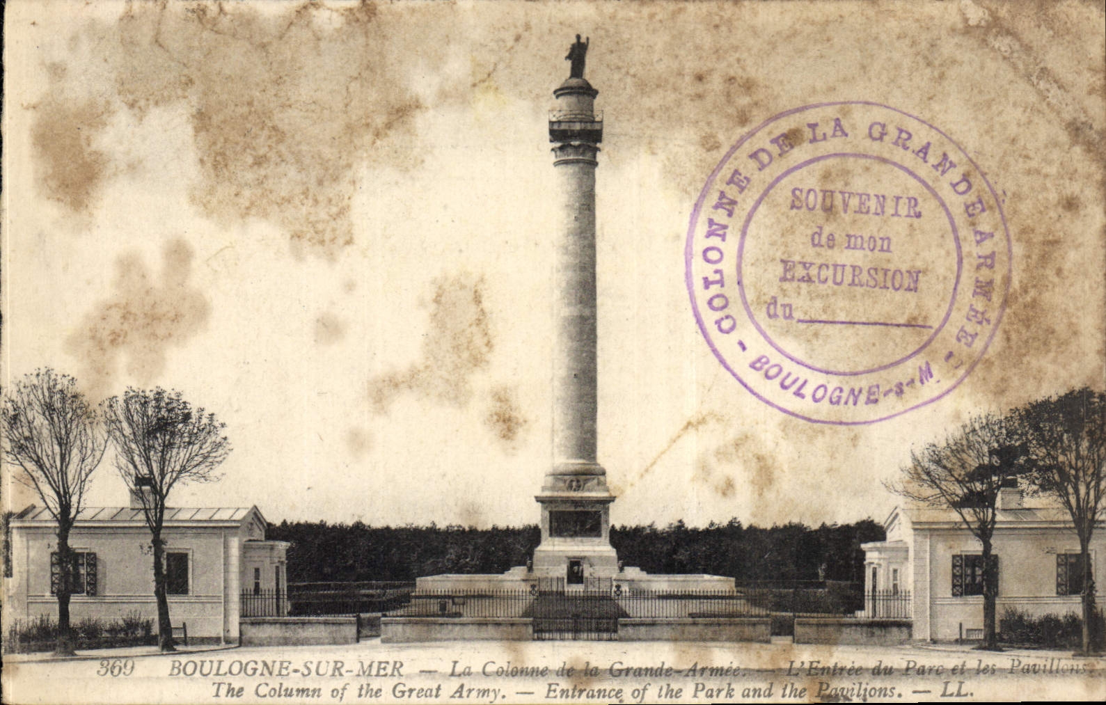 Boulogne-sur-Mer — La Colonne de la Grande Armée et l'Entrée du Parc avec les Pavillons — Éditeur LL, n° 3669
