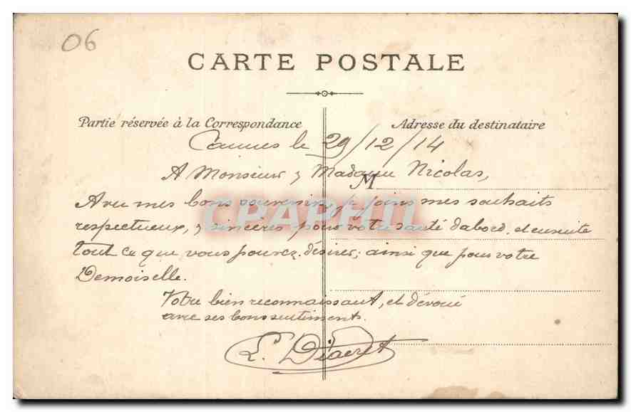 CPA Cannes vue prise de la Reserve  — Rückseite