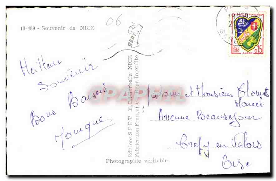 CPA Souvenir de Nice  — Rückseite