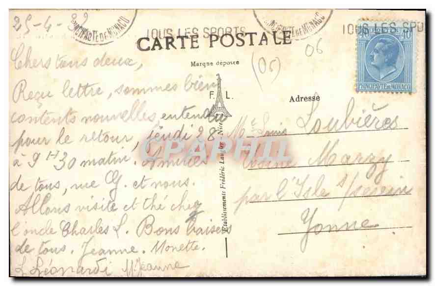 Monaco — Vue sur Monte-Carlo et le Mont-Agel — FL. n°41 — Verso