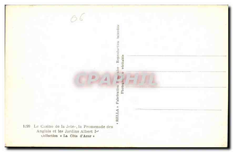 CPA Le Casino de la Jetee la Promenade des Anglais et les Jardins Albert Ier  — Rückseite