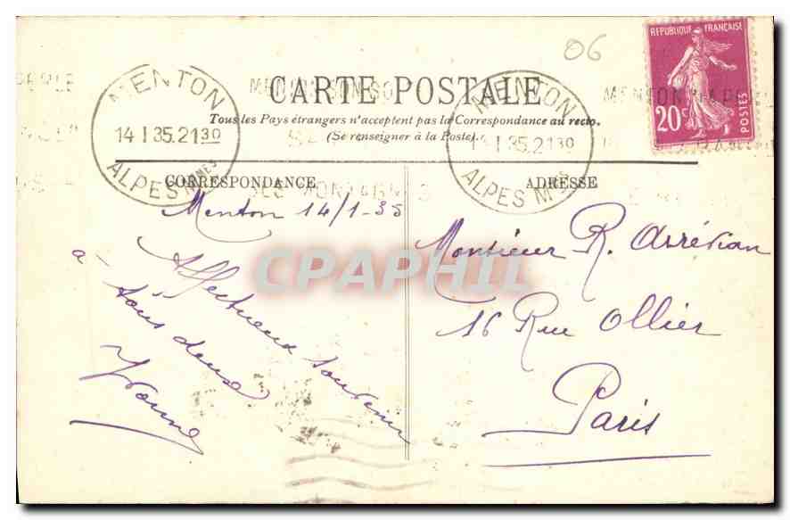 CPA Monte Carlo Echapee sur la Mer vers Requebrune  — Rückseite