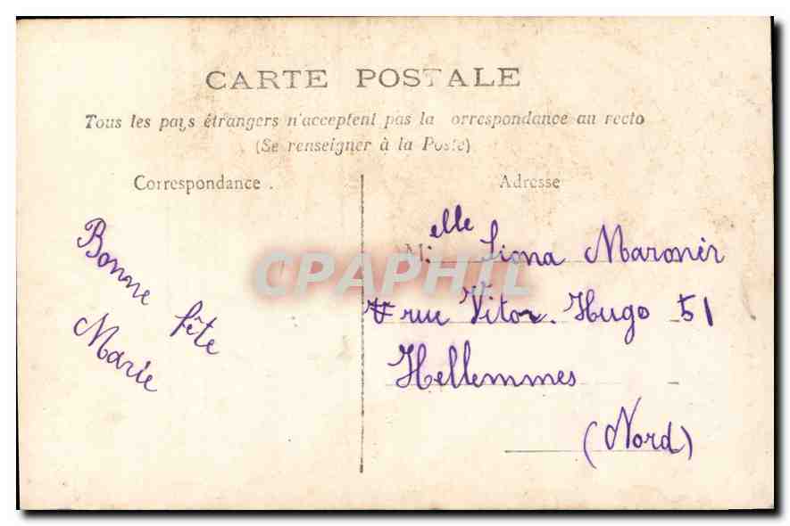 Femme en robe bleue avec bouquet de fleurs — République Française — éditeur inconnu — Back